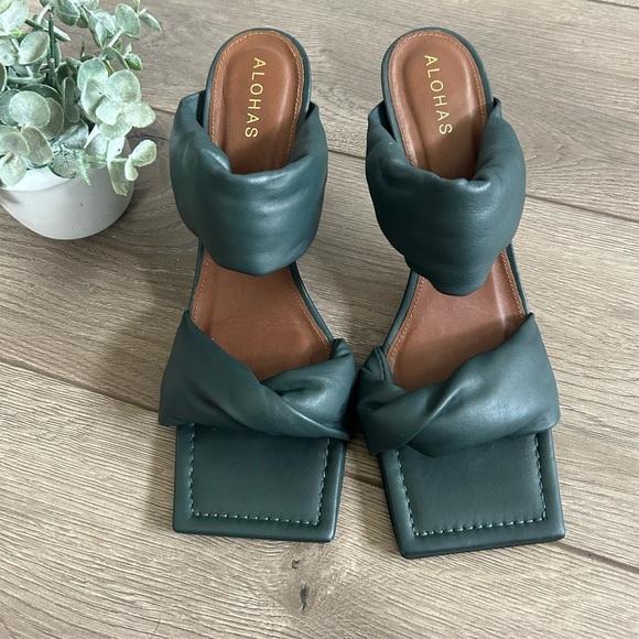 ALOHAS Shoes - ALOHAS Double Strap High Heel Mules Color Dark Green Size 41 Fits like a 9 1/2